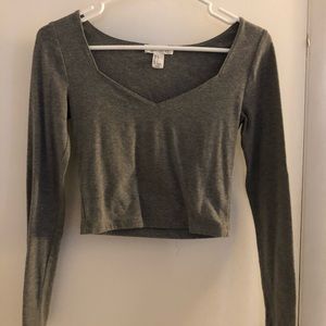 Gray V neck Crop Top